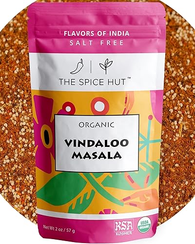 Spice Hut - Polvo orgánico Vindaloo Masala, sin sal, condimento indio sabroso picante en polvo de curry vindaloo para cocinar alimentos de Goan -