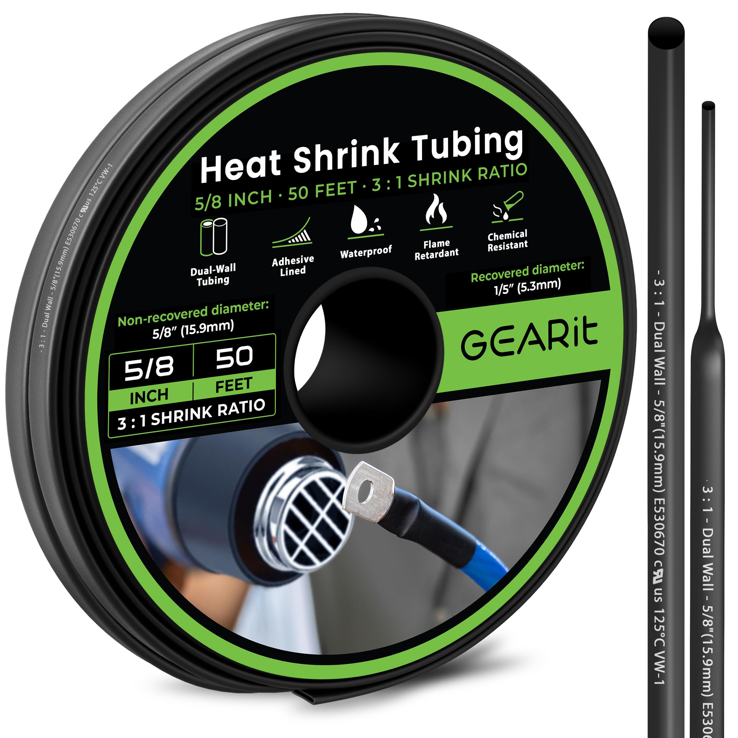 GEARit 5/8 inch Heat Shrink Tubing 50 Ft, 3:1 Adhesive Lined Dual Wall Waterproof Marine Grade Electrical Wire Wrap, UL Listed Heat Shrink Tube for