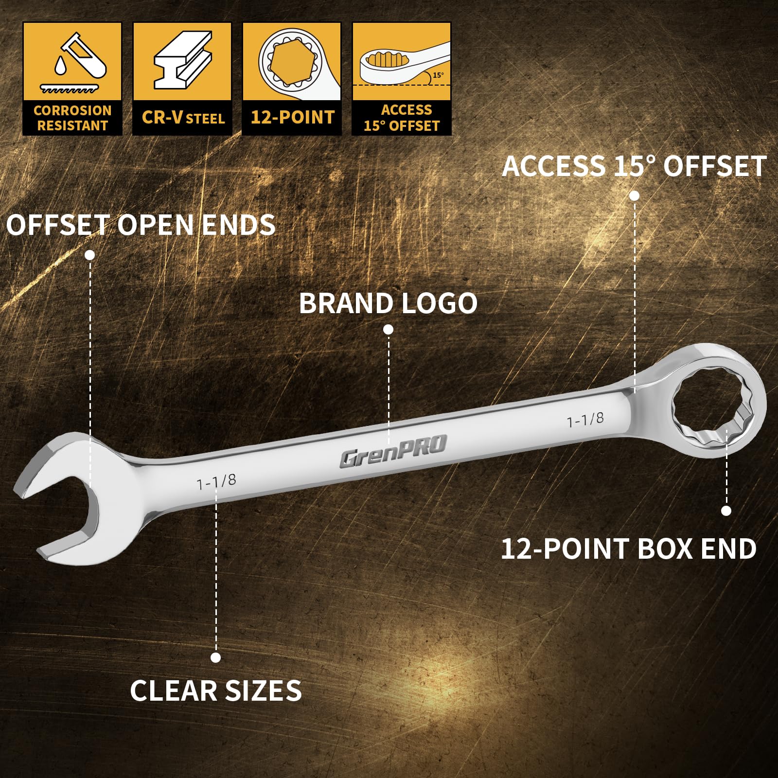 GRENPRO 7PC SAE Large Wrench Set - Big Wrenches -9