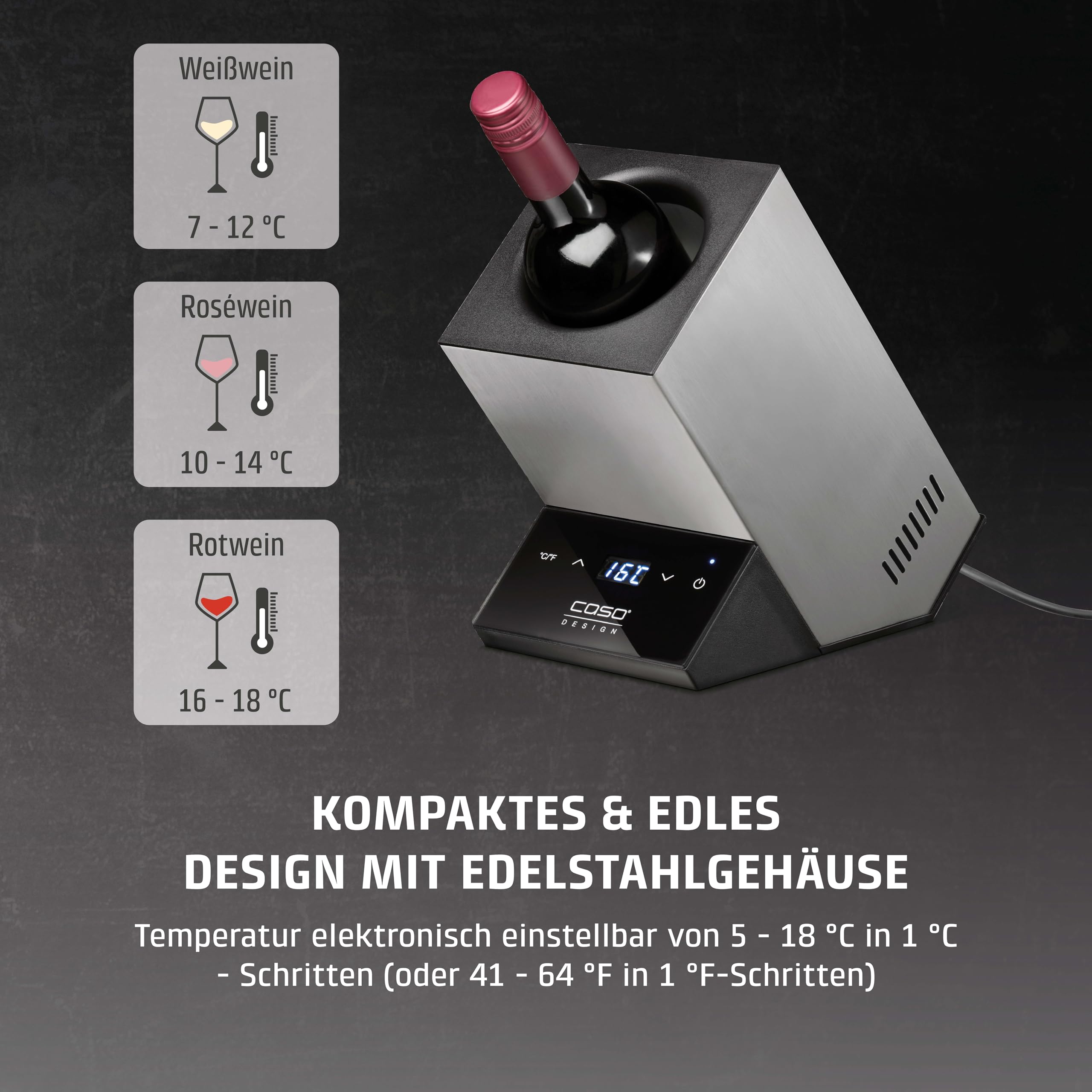 Caso WineCase One Inox - Design Weinkühler für eine Flasche – Bild 4