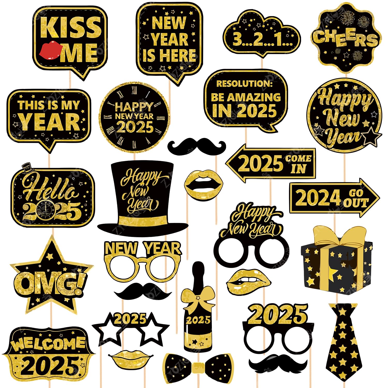 New Years Eve Photo Booth Props | 2026 Photo Booth Props | Happy New Year Decorations Party Phoot Booth Props (Pack of 28)