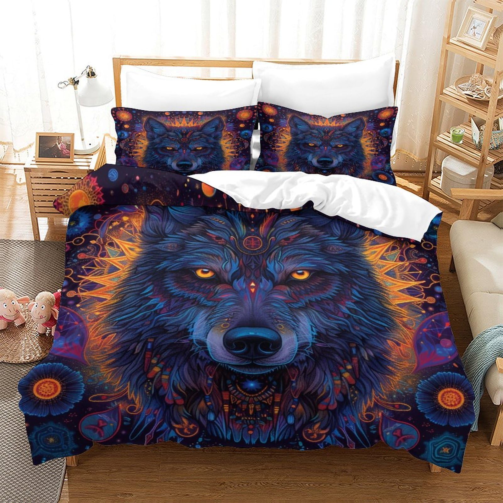 BARDYS Wolf Duvet Cover 3D Print Wild Animals for Boys Girls Comforter Covers Quilt Cover Soft Microfiber with Zipper Closure with Pillow Cases Bedding Set 3 Pieces Single（140x200cm） — image 1