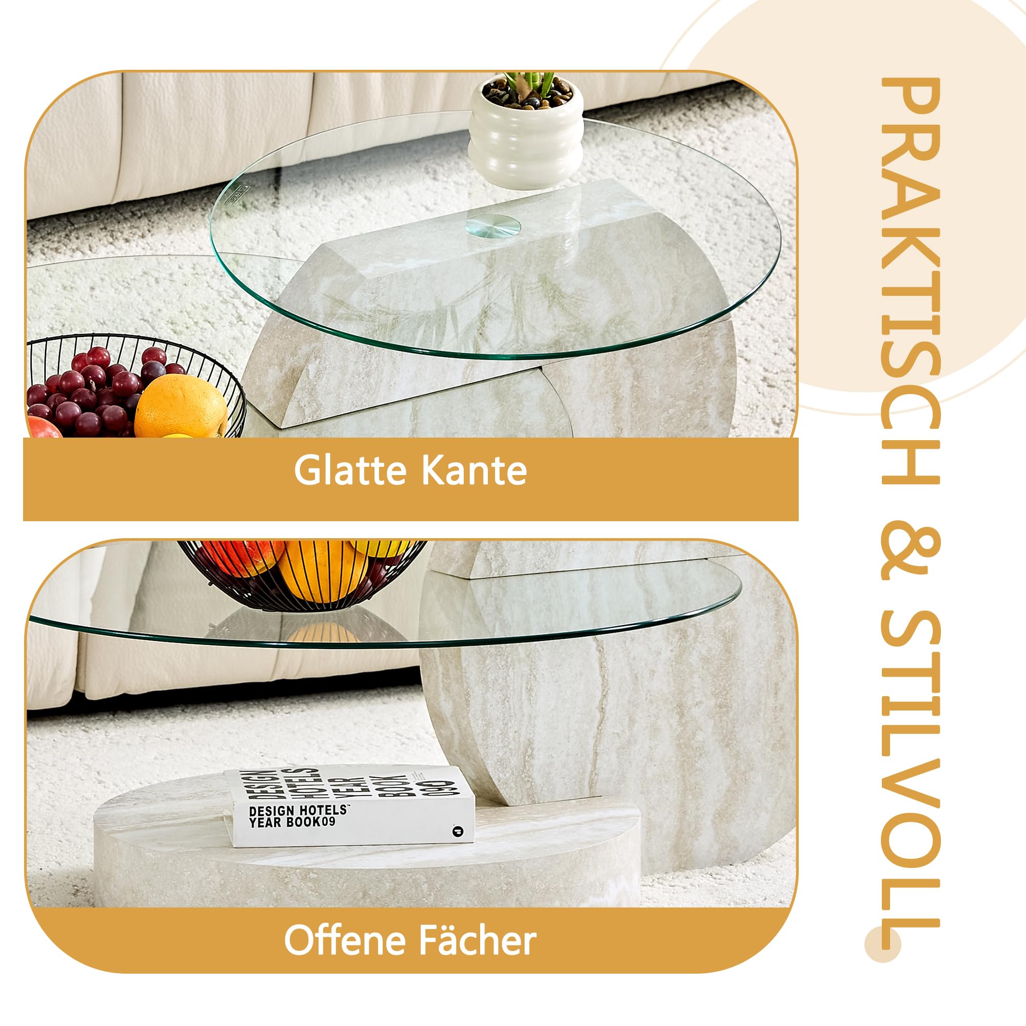 90 cm Glas-Couchtisch,runder Couchtisch