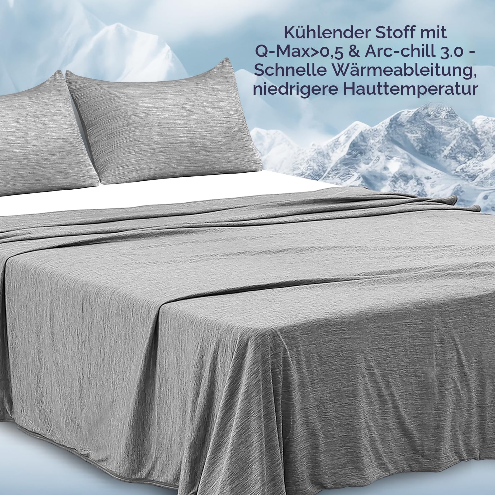 Luxear Arc-Chill Q-Max 0,5 Kühldecke 2 in 1 Doppelseitige Sommerdecke Baumwolle 150 x 200cm Grau