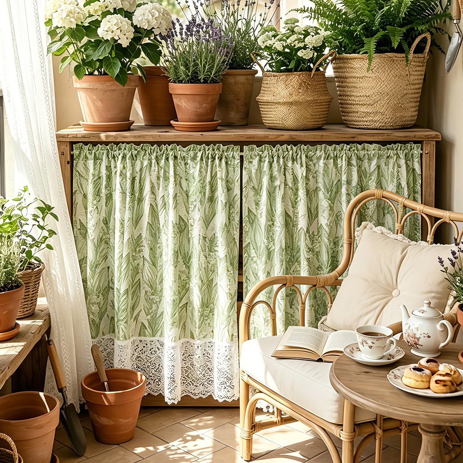 Kurze Scheibengardine Bistrogardine Bauernhaus-Küchendekoration, Mastdurchführungsmontage Kein Bohren Erforderlich(43.3" W x 70.9" H)