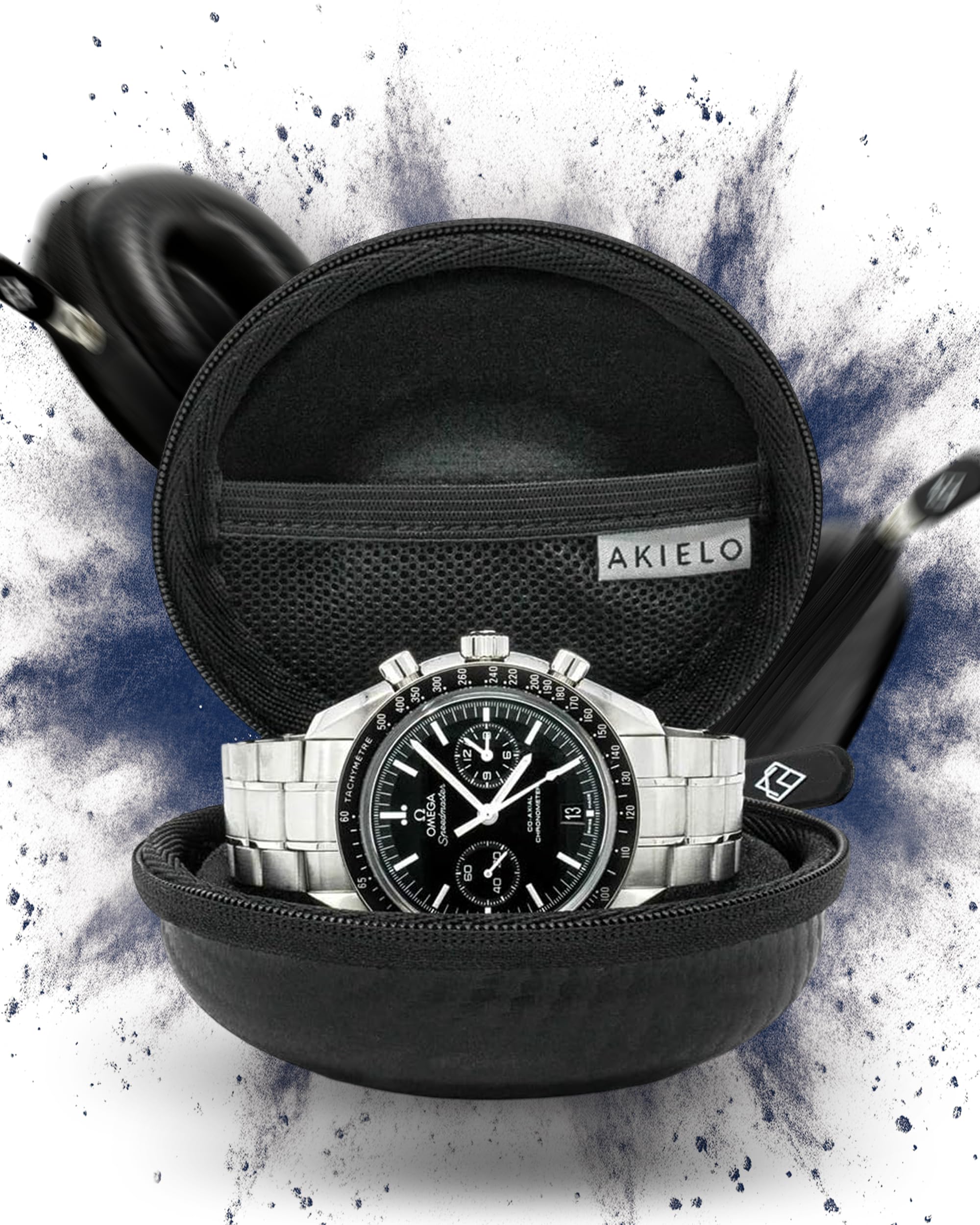 Watch Case – Watch Travel Case with Cleaning Cloth and Gift Box – Fits Mens and Womens Wristwatches and Smart Watches up to 54mm (Black Carbon Edition)