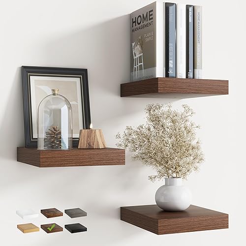 Miniatura 22 de Estantes flotantes para pared con soportes invisibles, estantes de madera de ingeniería montados en la pared con grano de madera para sala de estar,