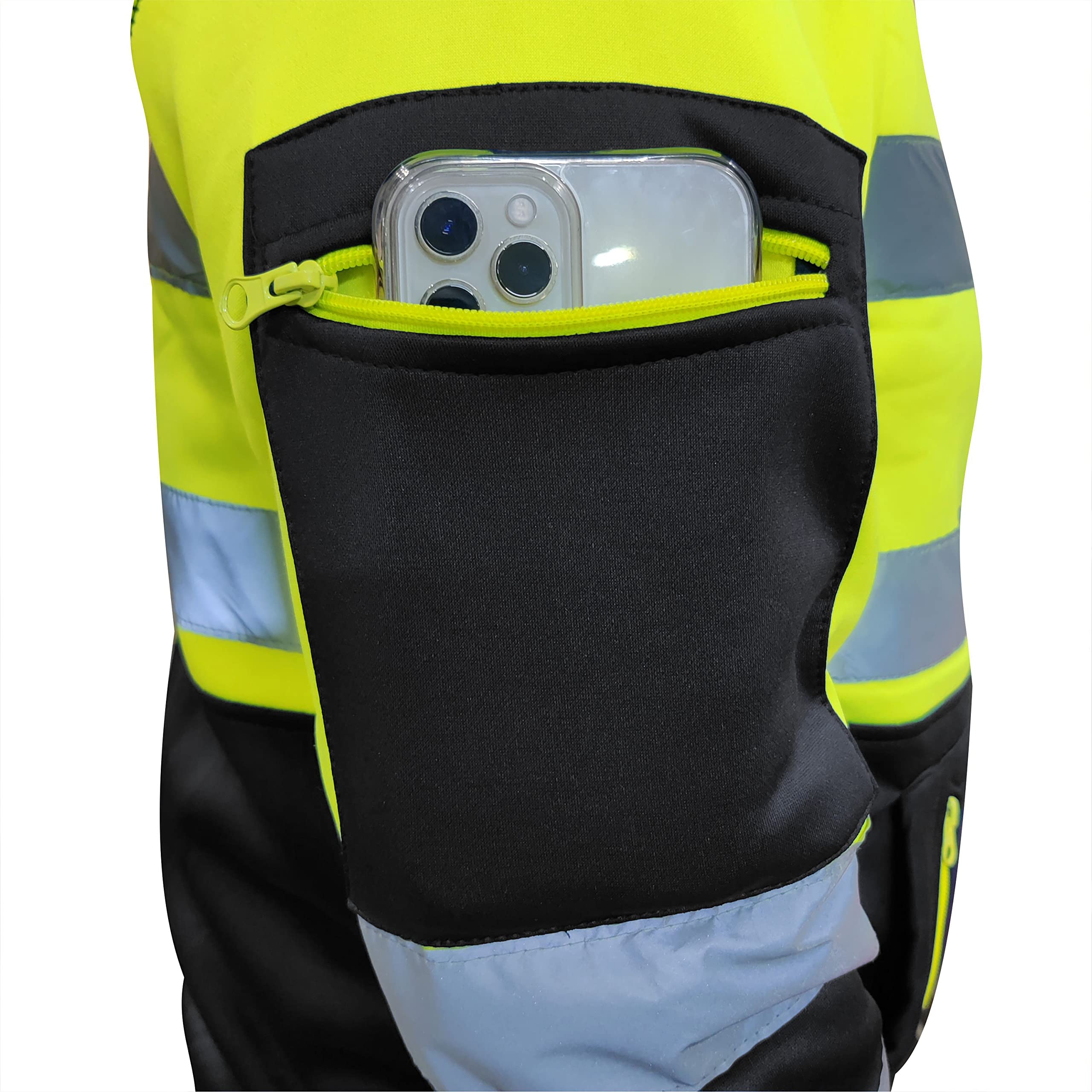 MyMixTrendz Mens Hi Vis Zip Up Multi Zipper Pockets Safety Work Wear Hoodie Reflective Tape High Viz High Visibility Zipper Hoodie Sweatshirt S-2XL