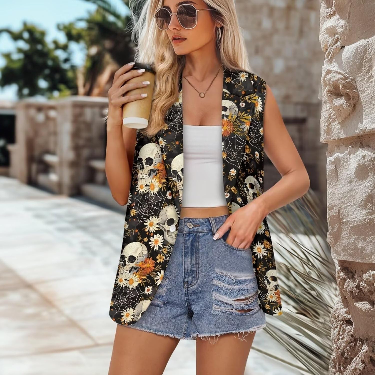 Womens Casual Suit Vest Loose Open Front Suit Waistcoat One Button Sleeveless Blazer Jackets Versatile Vest Tops