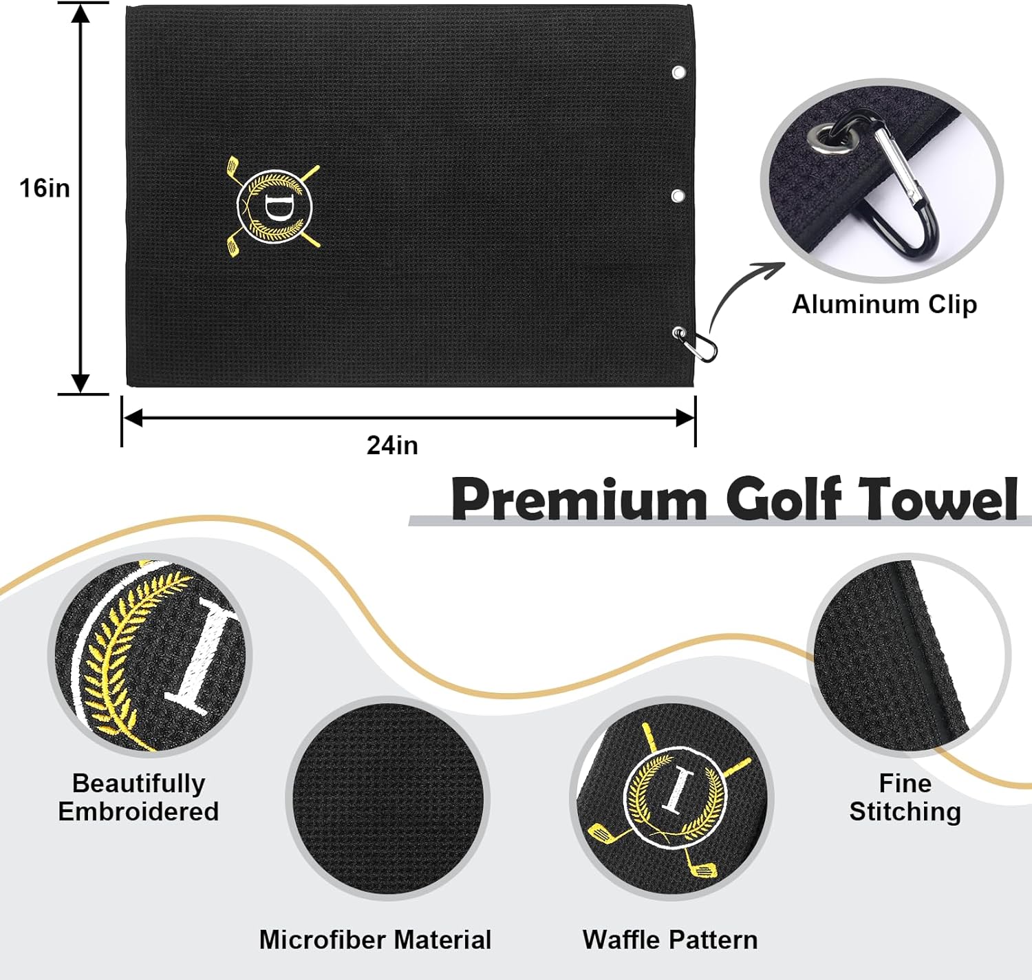 OXYEFEI Golf Towel Gift | Microfiber Waffle with Embroidered Monogrammed | 16”x 24” for Golf Bags with Clip for Men Accessories for Men (Initial-P) - Image 2