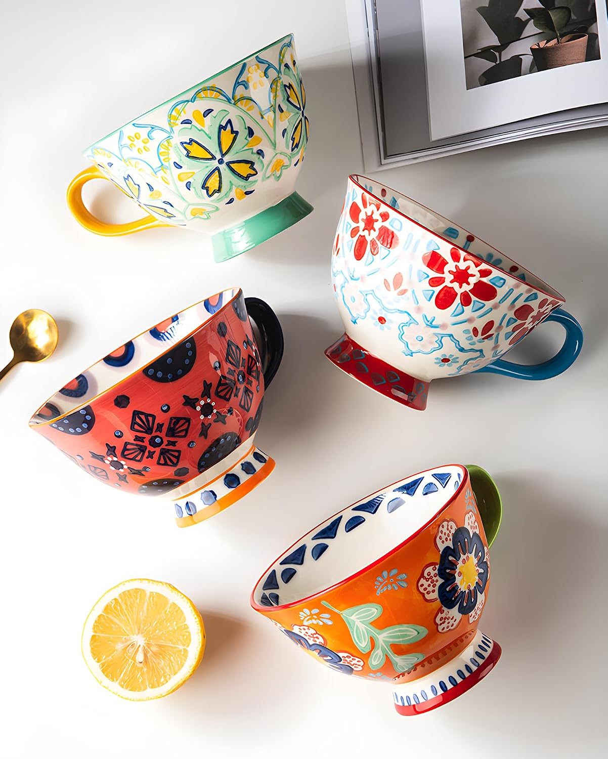 25oz Ceramic Soup Bowl with Handle, Sunset Fiesta image 5