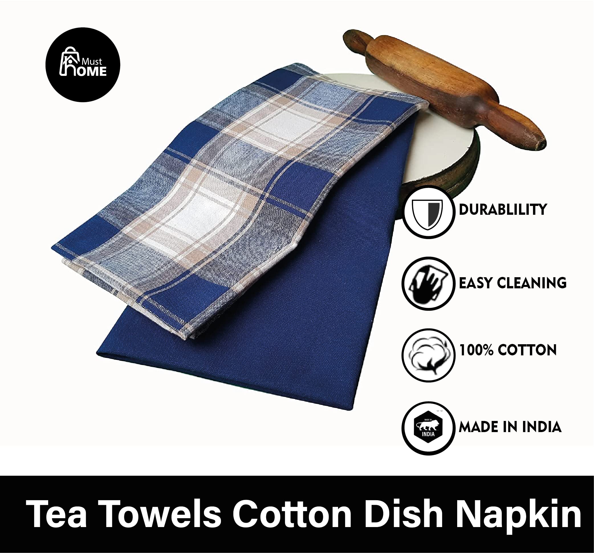 MustHome Kitchen Towels | Kitchen Napkins Cotton Cloth | Kitchen Cloth for Cooking | Napkins for Chapati, Roti, Cleaning, Dusting Multi Purpose use | Kitchen Cleaning Cloth (20x20inch) (8) 2