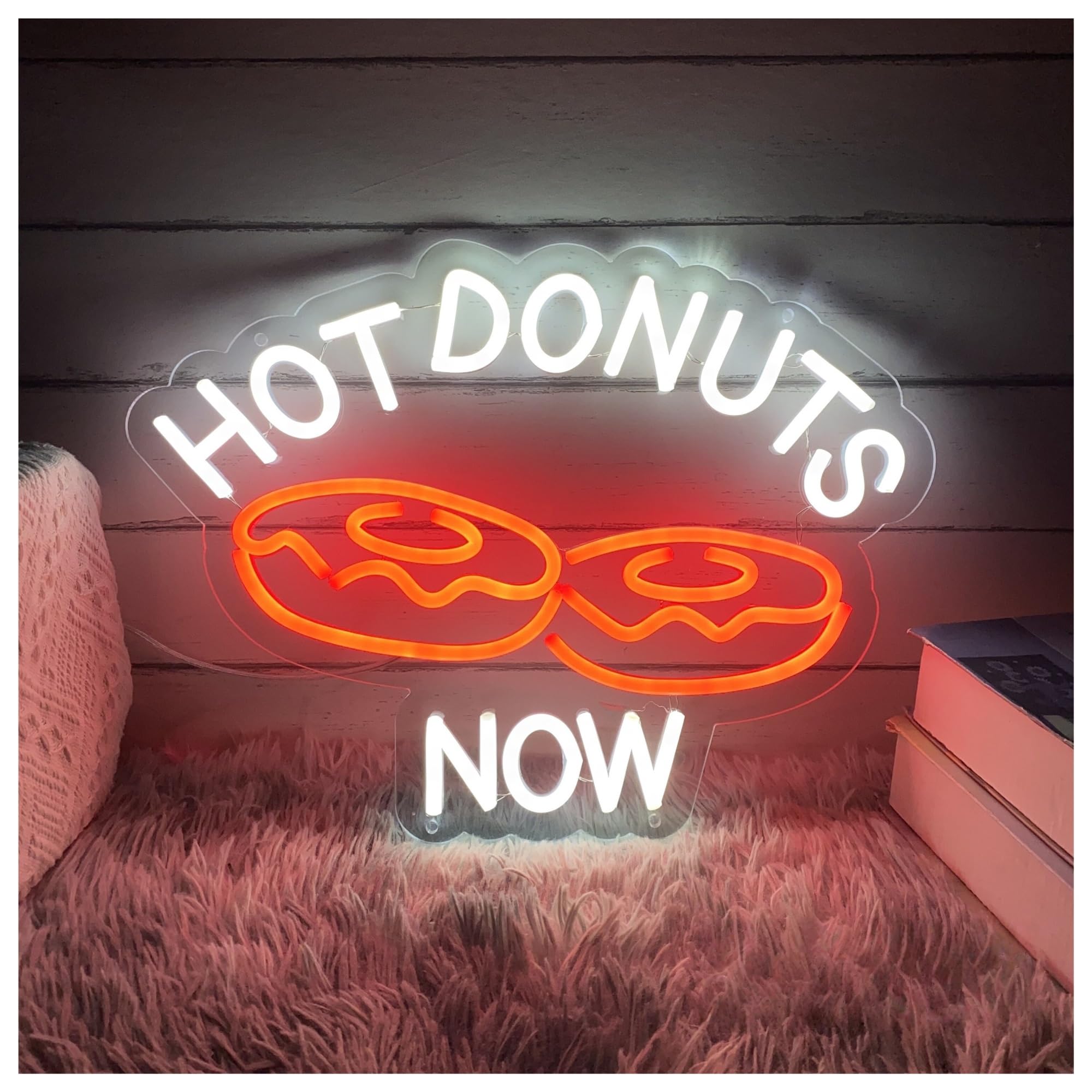 SHOUXI Sign Lamp Hot Donuts Now Neon Sign, Bakery Dessert Light for Home Wall Kitchen Decor Coffee Bar Shop Decoration 34cmx45cm(C)