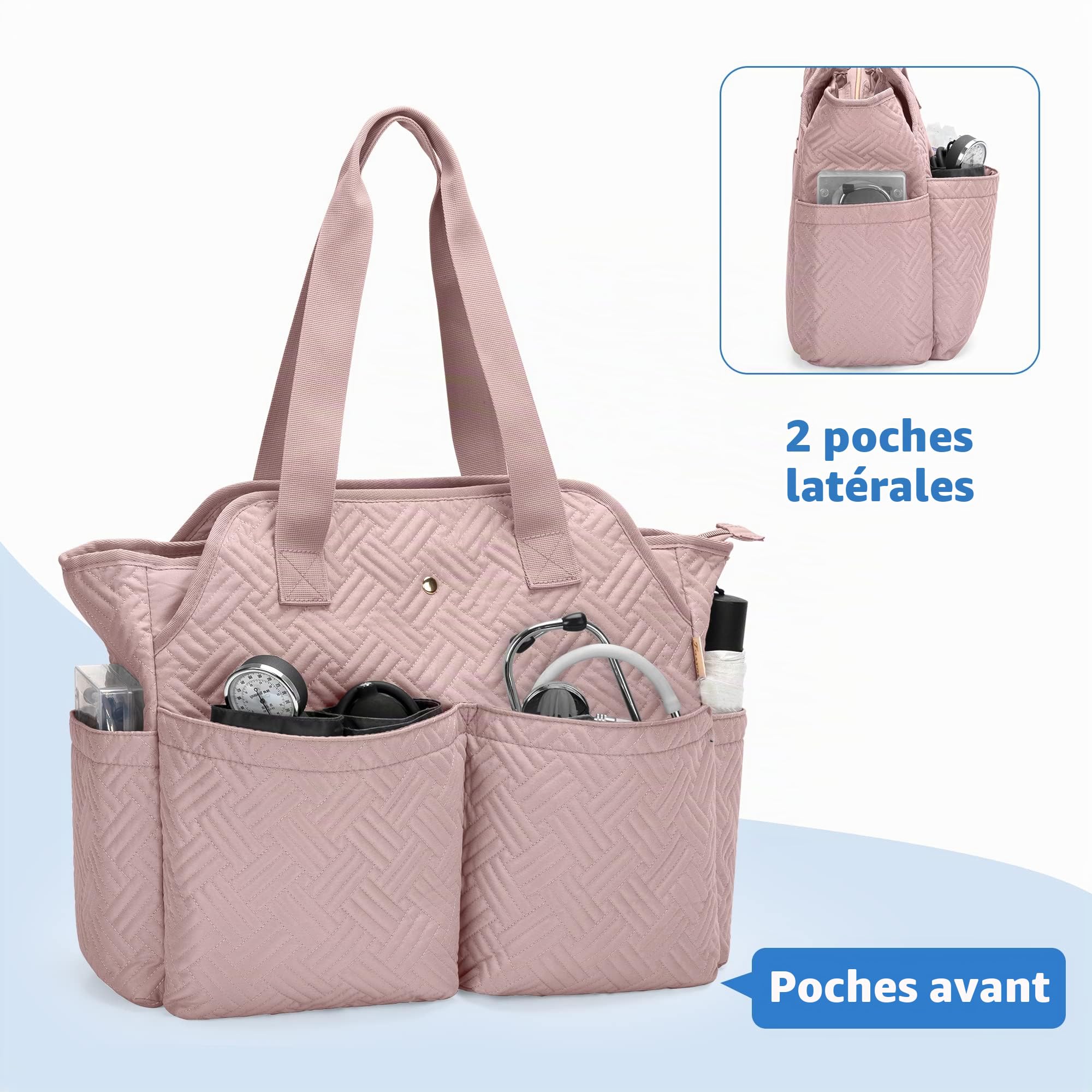 Fasrom Sac d'infirmière avec Compartiment pour Ordinateur Portable | Avec Pochette Rembourrée 15.6", 2 Couches Séparées, 3 Emplacements Stylos, 4 Poches Intérieures et Extérieures pour Étudiants