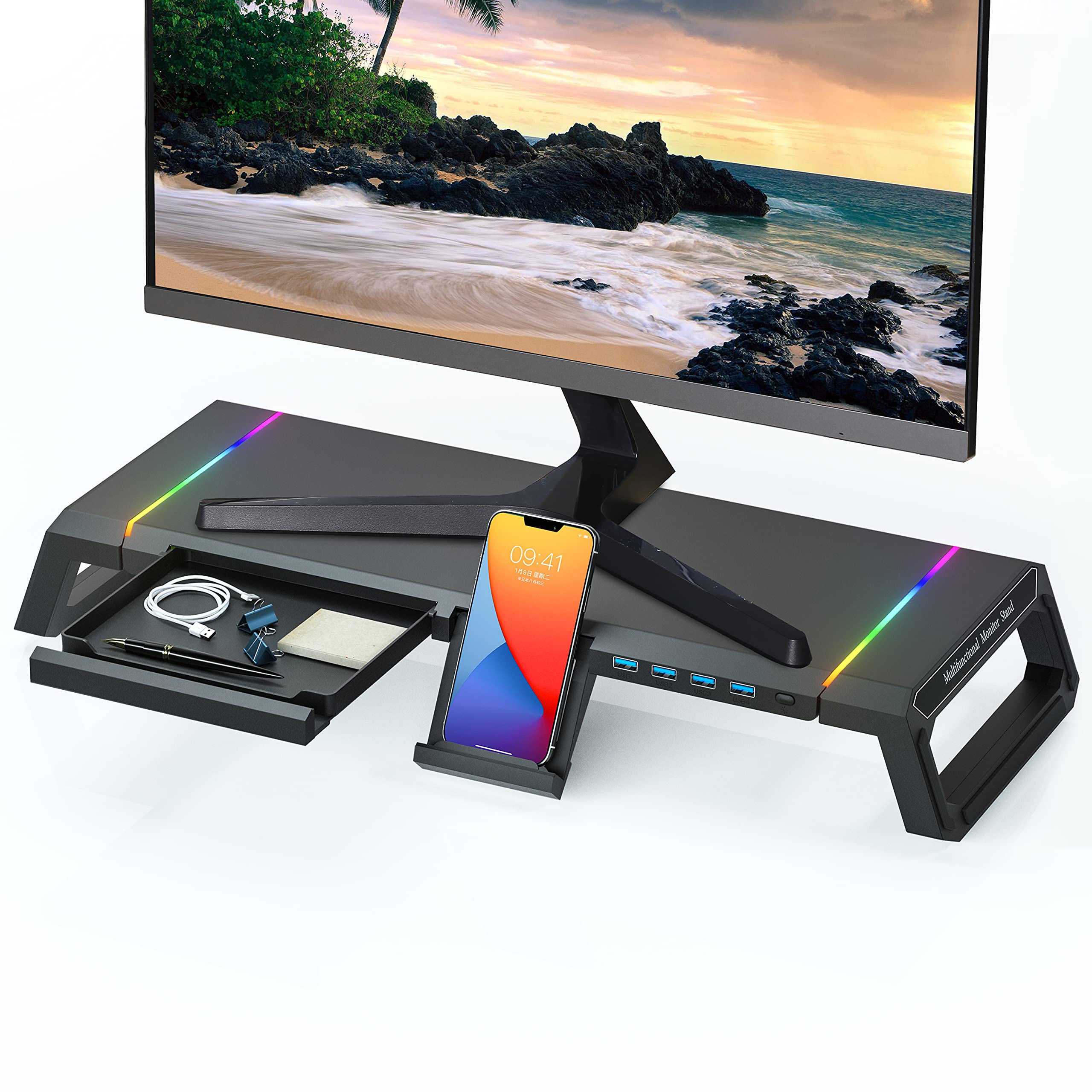 Buy Monitor Stand for Desk RGB Gaming Lights with 4 USB 3.0, TopMate