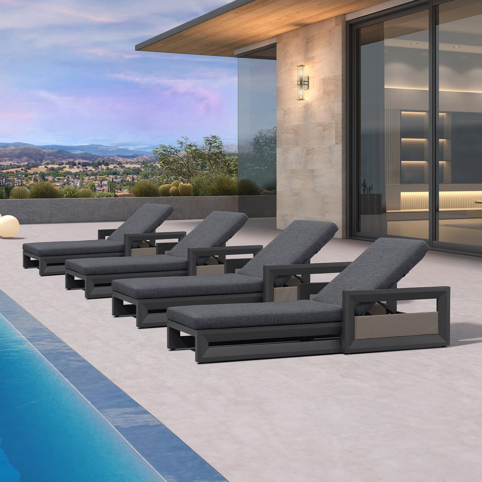 PURPLE LEAF Outdoor Lounger Chairs Set of 4 Aluminum Frame, Grey