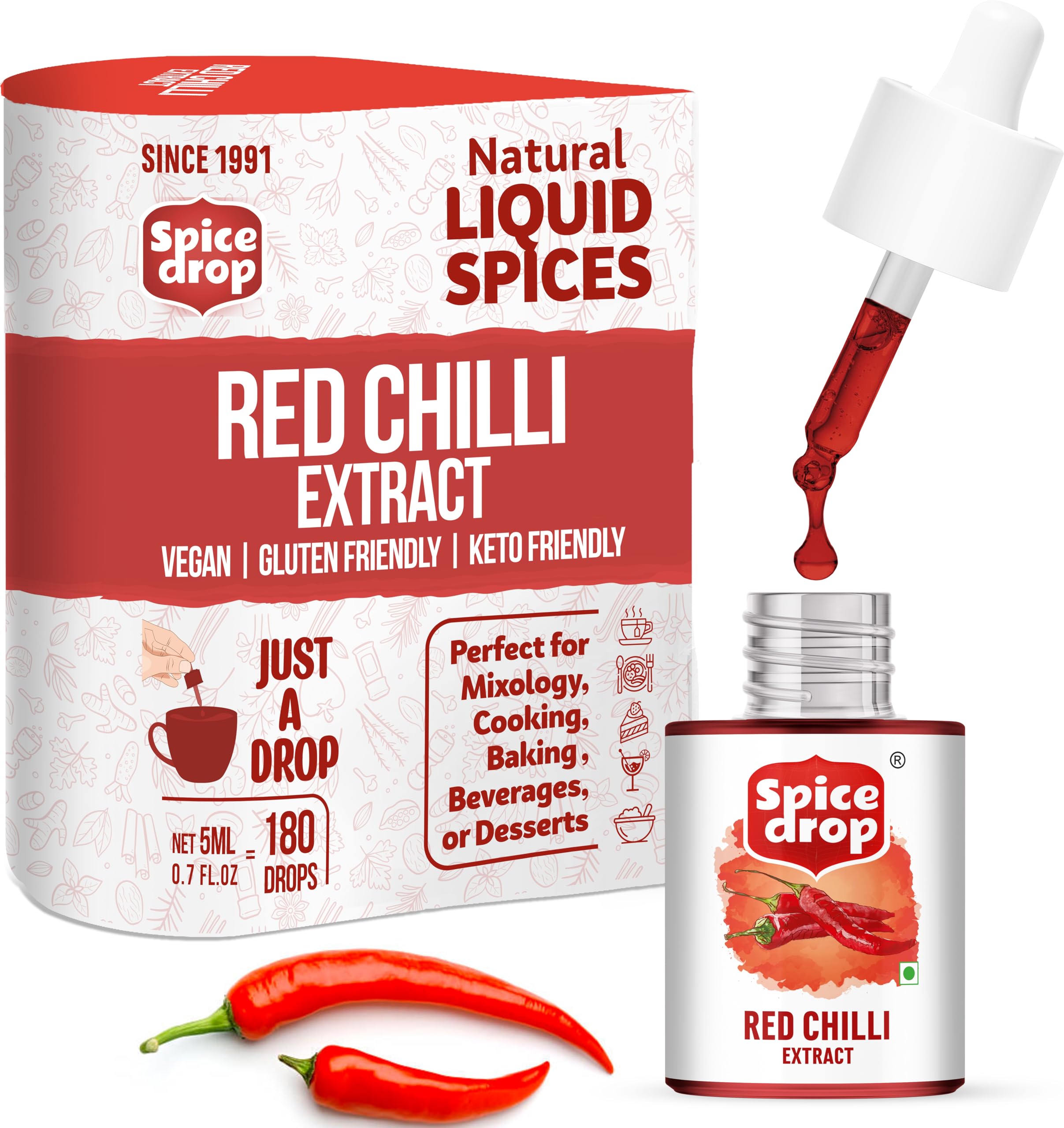 Sponsored Ad - Red Chillies Lal Mirch Extract | 100% Natural | For Curries And Foods | Natural Herb Extract | Authentic Flavor And Color | Vegan | 5ML (180 Drops)