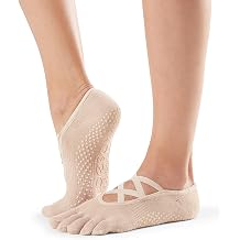 toesox Womens Elle Full Toe Grip Socks - Non-Slip Pilates, Barre & Yoga with Grips, Ballet Five Toe Socks