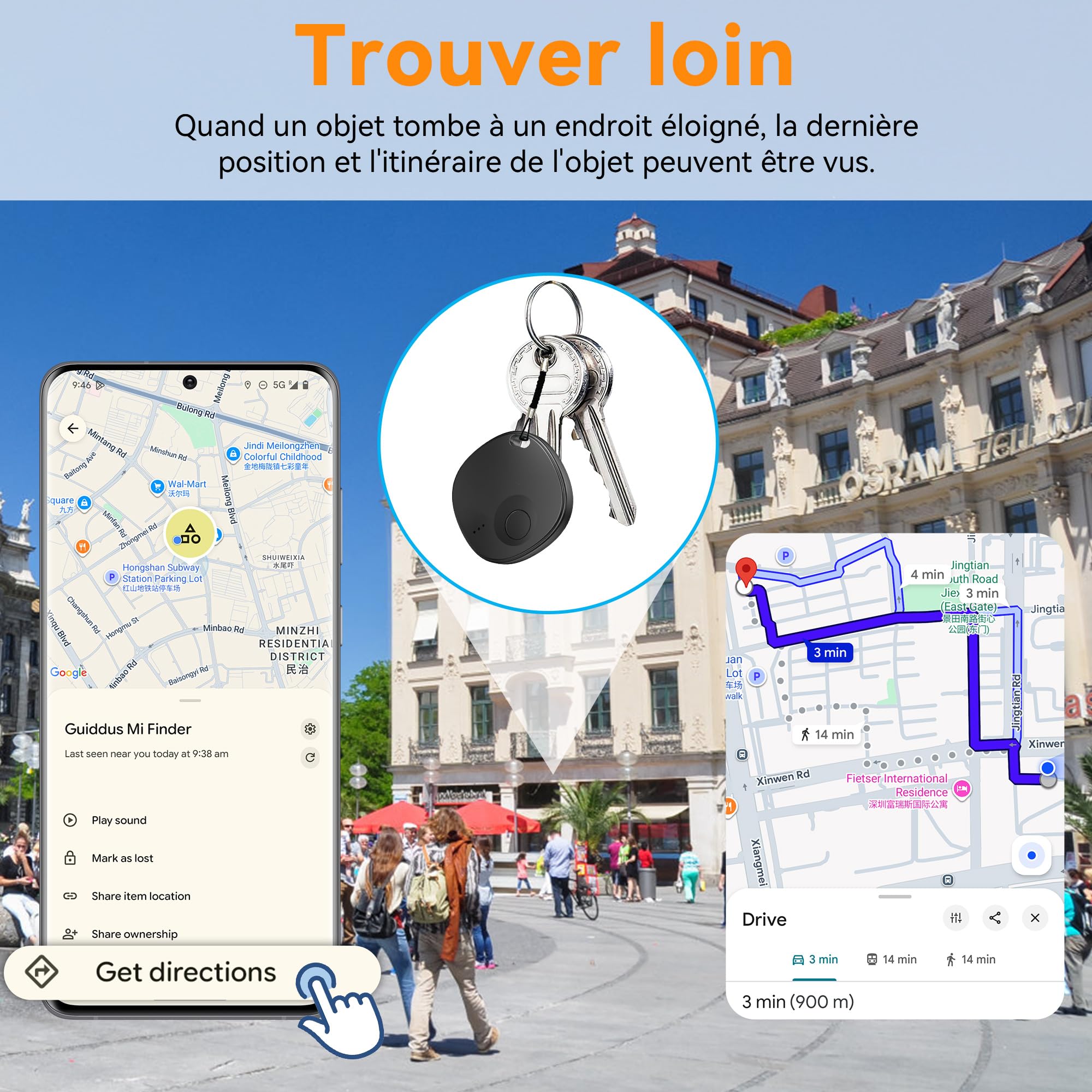 Android Smart Tag, Bluetooth Localisateur D’Objets Fonctionne avec l’app Google Localiser (Uniquement Android), Traceur Tag pour Les clés/Portefeuilles/Valises, Lot de 4