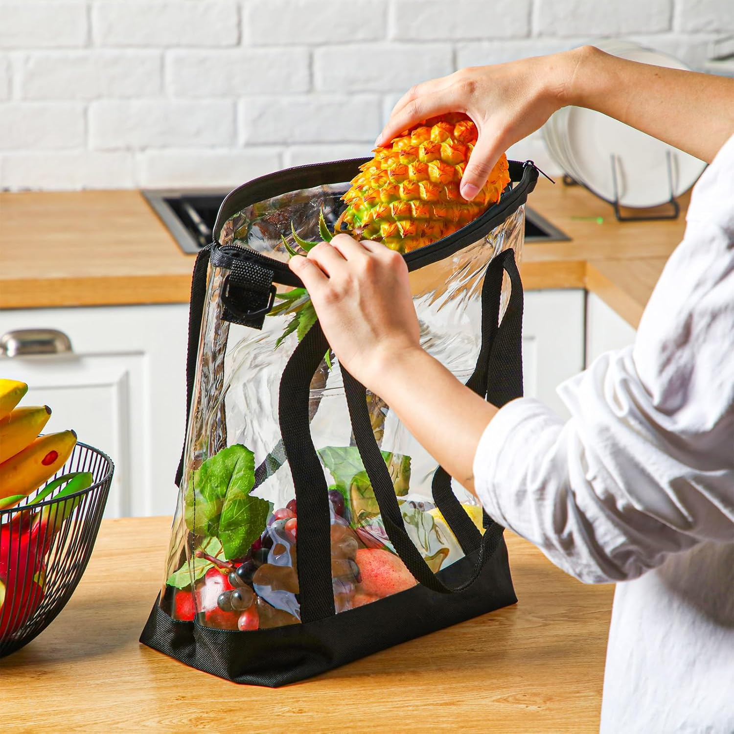 8 Pcs Clear Tote Bags with Zipper Adjustable Shoulder Bag Handbag Detachable Strap See Through Security Approved(Black)