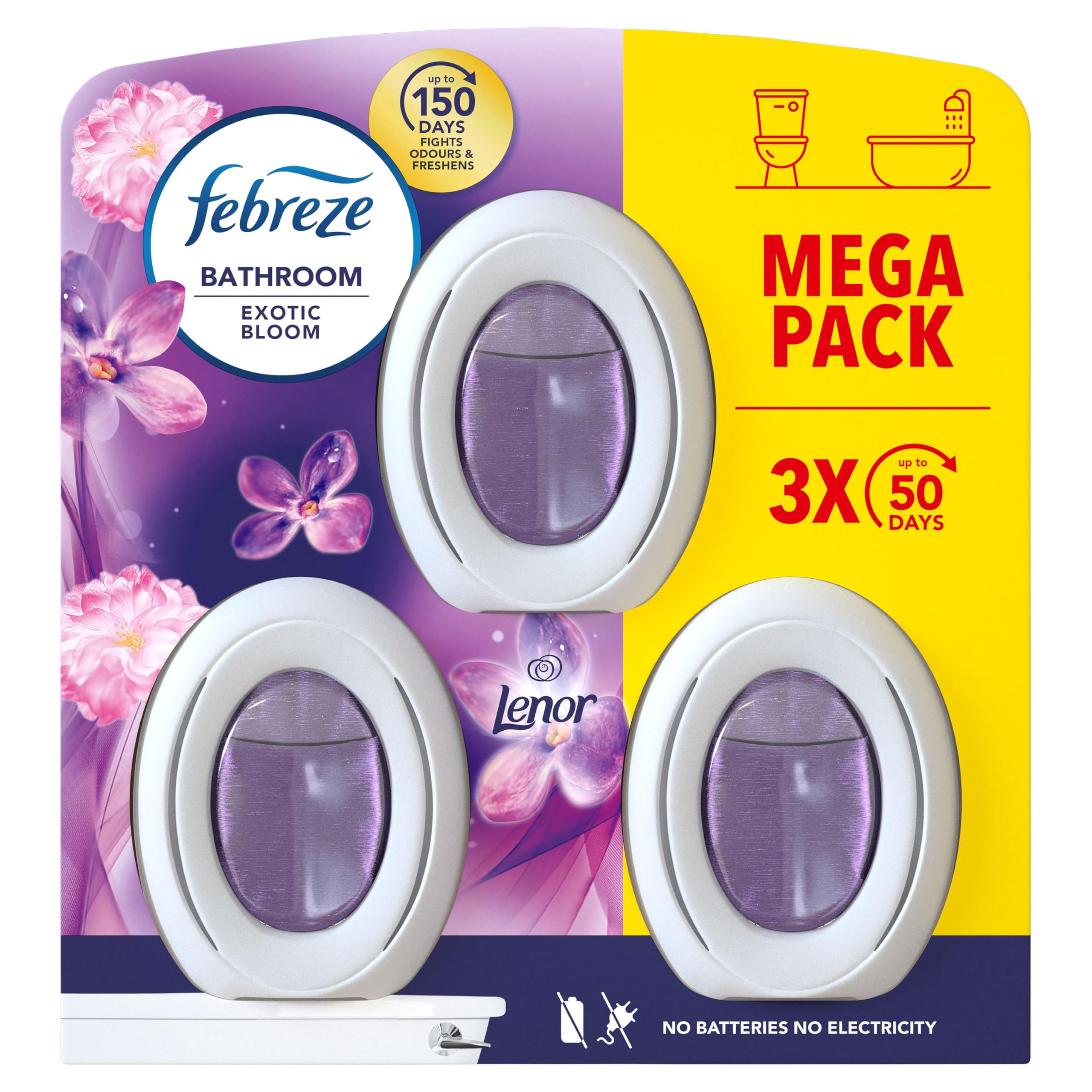 Febreze Bathroom, Continuous Air Freshener Lenor, Exotic Bloom Scent, 3 Count