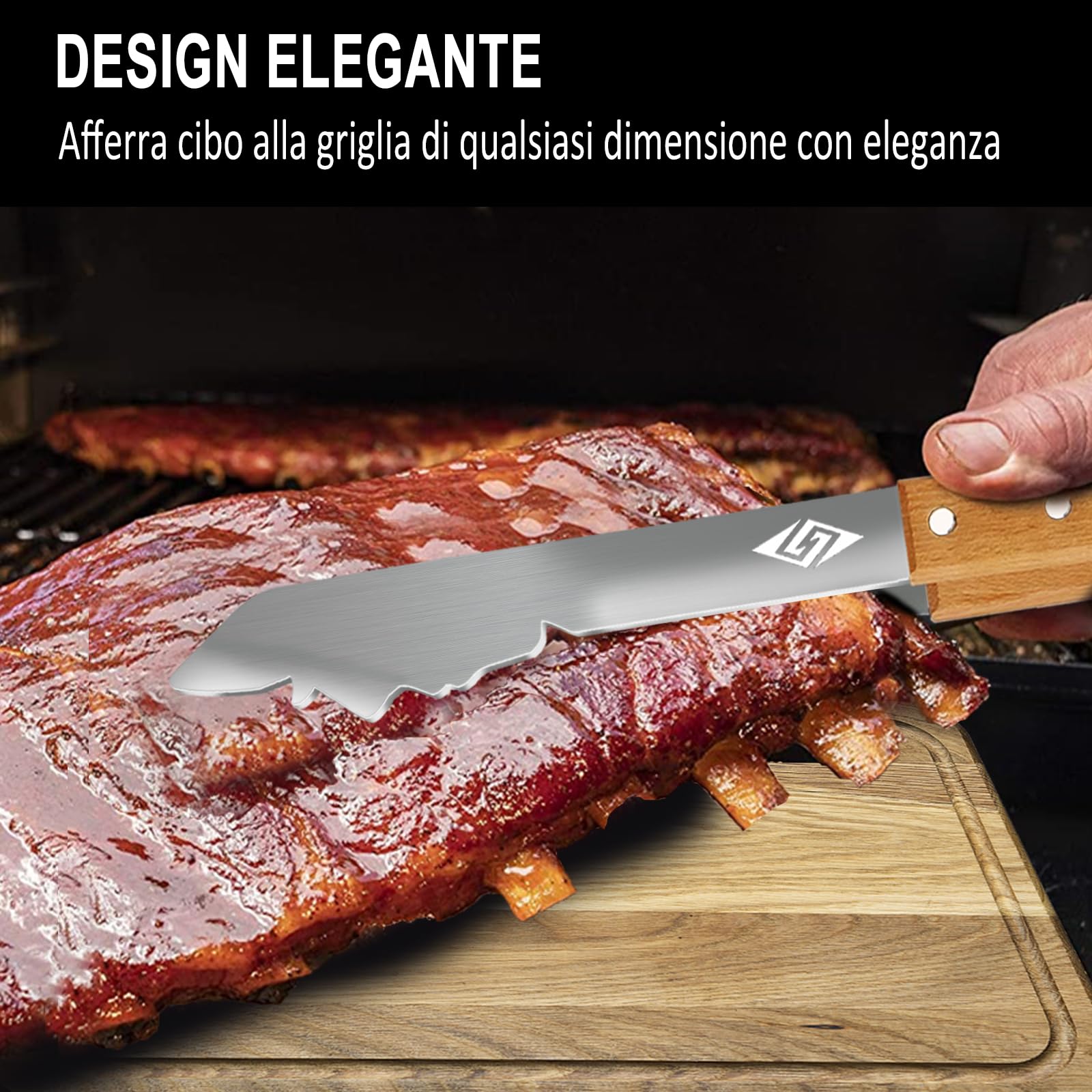 Pinza Barbecue, pinze per grill in acciaio inossidabile con manico in legno, posate per grill lunghe 43 cm, regali per uomo, papà, marito.