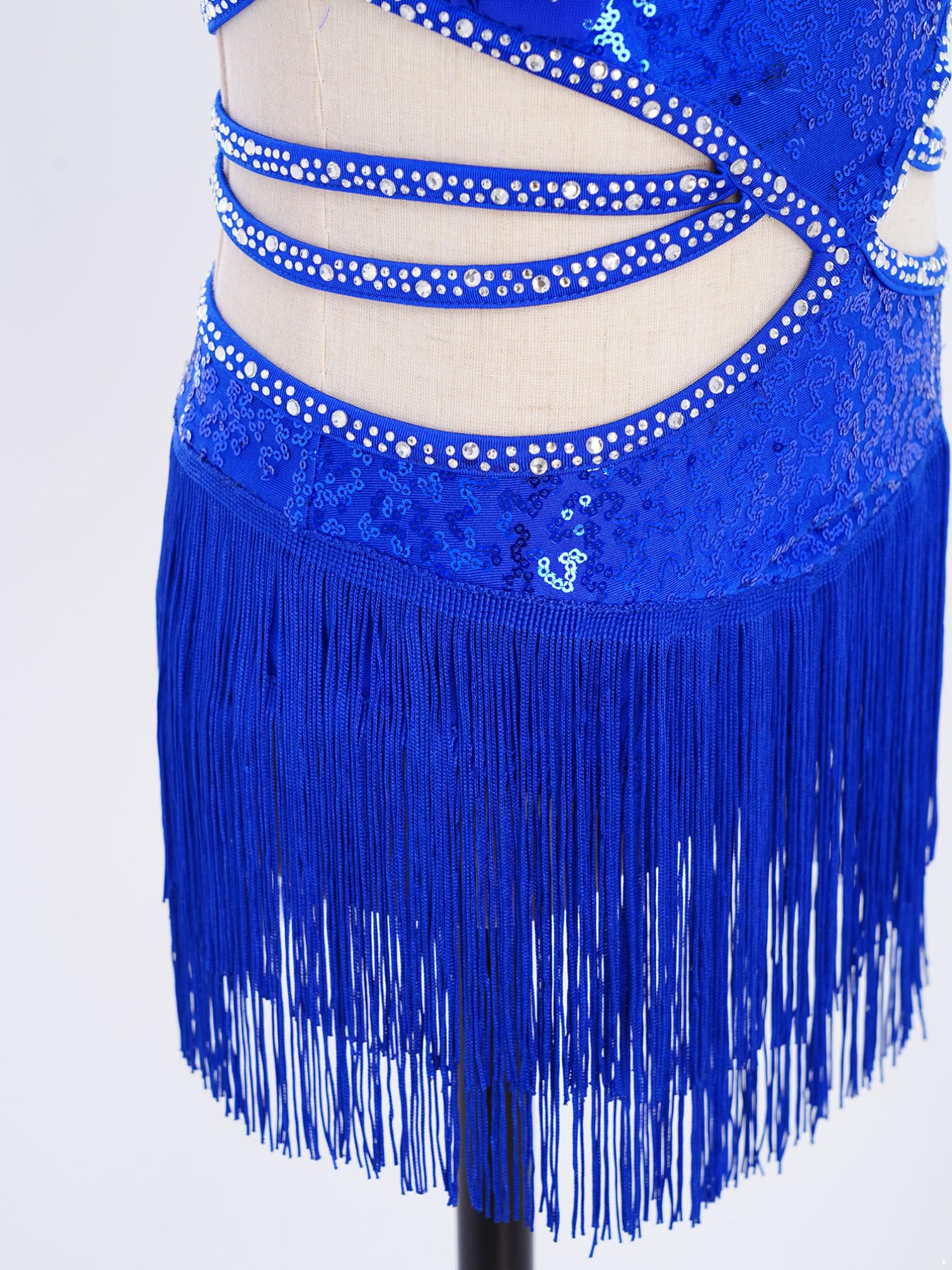TiaoBug Costume da Ballo Latino Americano Tango Bambina con Frange Paillettes Vestito da Danza Classica Moderna con Nappe Strass Abito da Pattinaggio Artistico Lucido