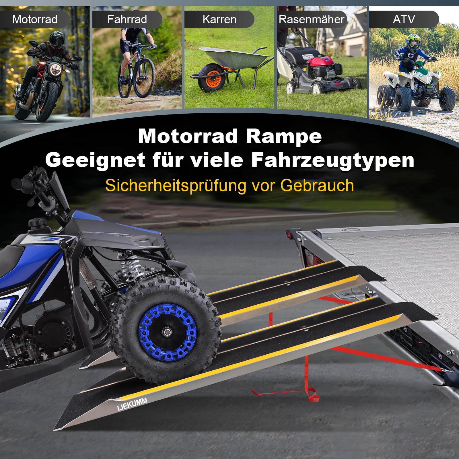 LIEKUMM 2 x rampa najazdowa, rampa załadunkowa do motocykla, antypoślizgowa rampa załadunkowa, aluminiowa rampa załadunkowa Heavy Duty, do ATV, quadów, kosiarek, motocykli, przyczep, rampa najazdowa