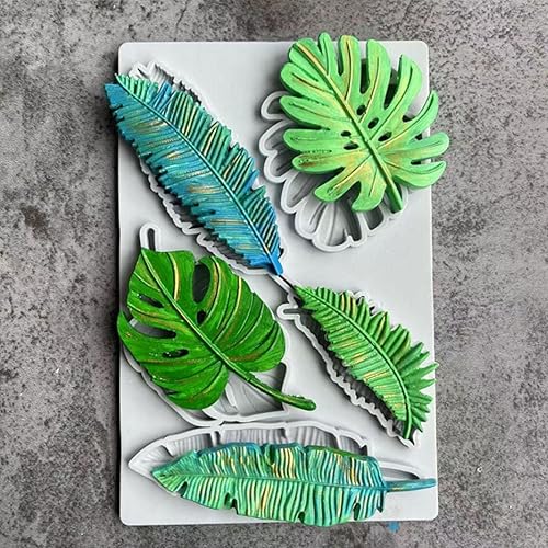 Chocolate Molds Fondant Molds ,Monstera Leaf Peacock Feather Fern Shape Fondant Cake Decor Tools Chocolate Cupcake Baking Gumpaste Mold Style 1