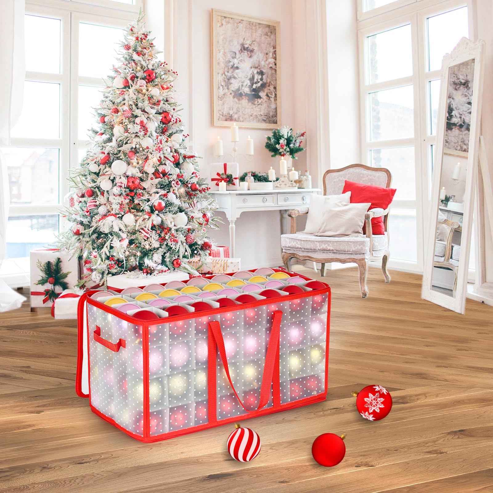 Caja Bolas Navidad 128 Compartimentos Caja para Guardar Organizador Caja Almacenaje Bolas de Navidad