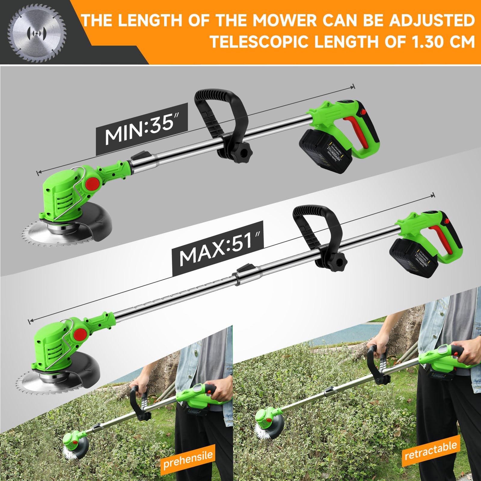 Cordless 4-in-1 Weed Eater/Trimmer For DeWalt 20V Batteries - 1300W, Adjustable, With Blades (Tool Only)