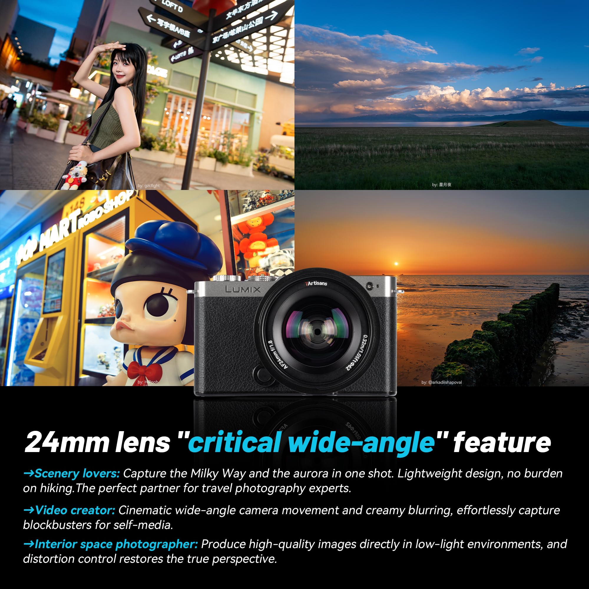 Objectif Plein Format 7artisans autofocus 24 mm f/1.8 avec Grande Ouverture de f/1.8 et Mise au Point Automatique/Manuelle Compatible avec Les Leica/Panasonic S1,DC-S1,S5 et DC-S5, LUMIX S9 Sigma L
