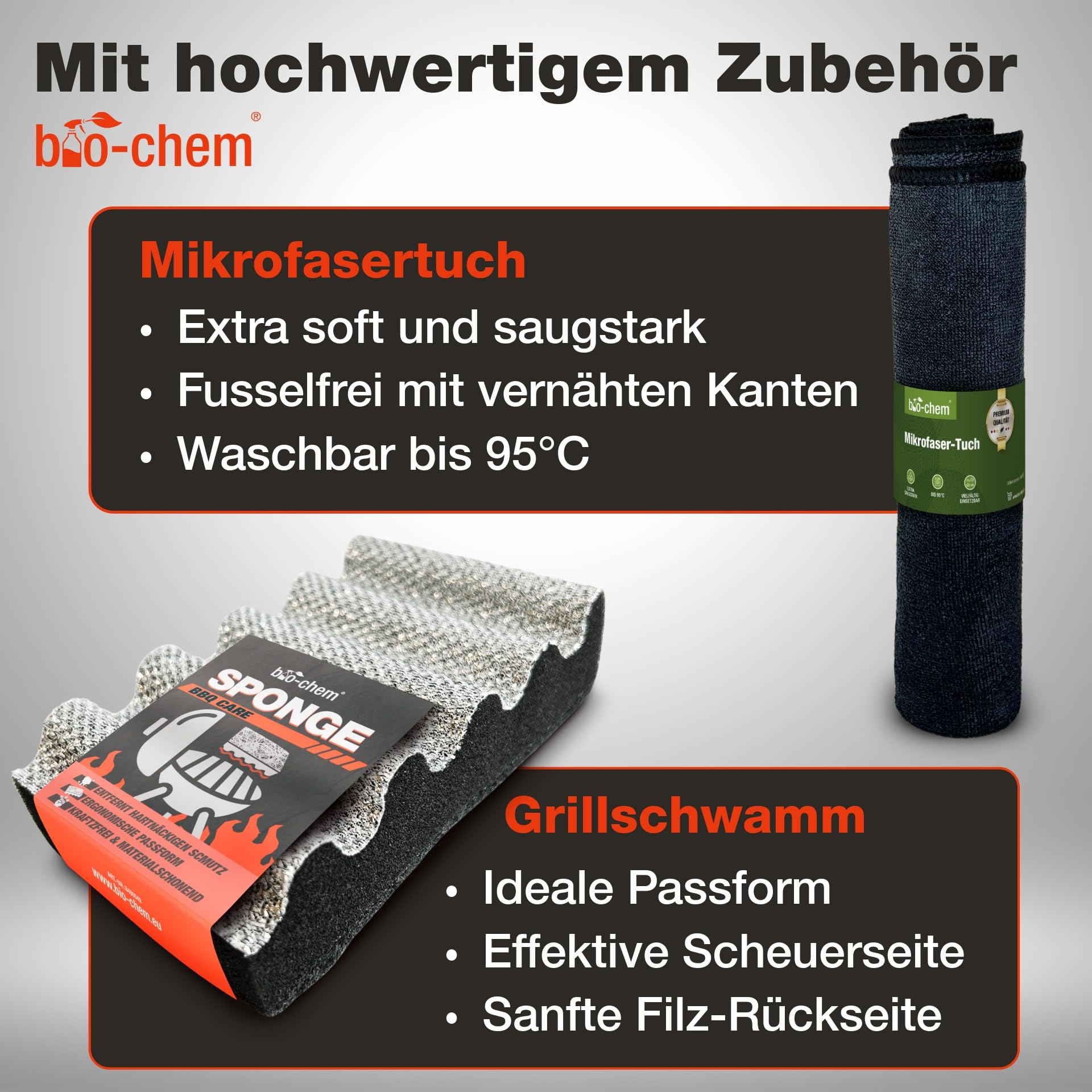 Bio-Chem Grillreiniger Set 4-teilig für Gasgrill & Edelstahl mit Rauchharzentferner