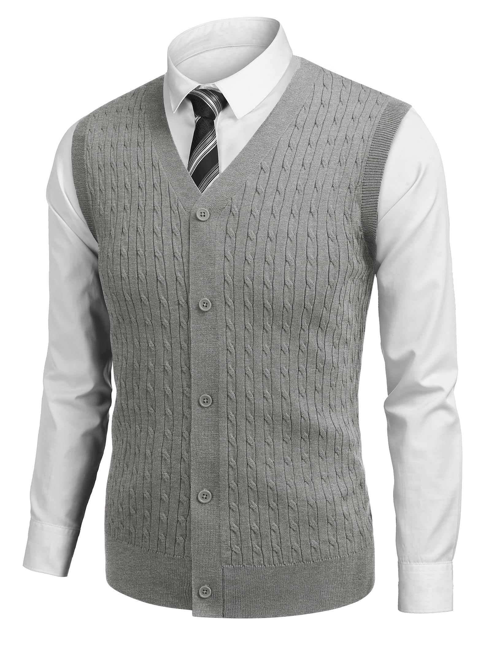 coofandy Men's Sleeveless Sweater Vest V-Neck Casual Cable Knit Button Down Cardigan Vest-picture-39