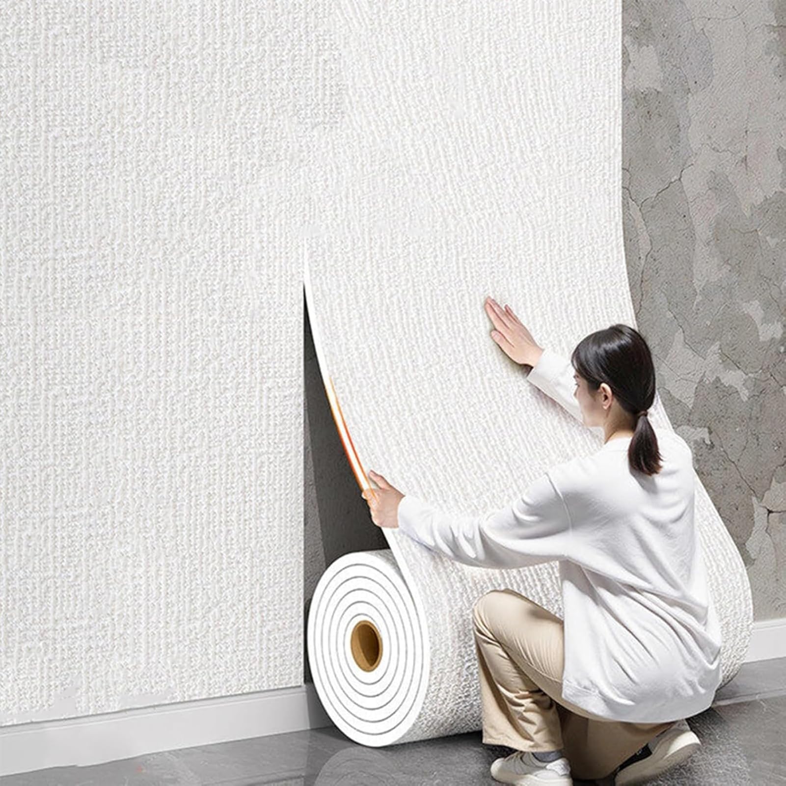 Genérico Papel Pintado Térmico Aislante,Papel Pintado Aislante Autoadhesivo 5 Mm,Papel Pintado Aislante para Paredes Interiores,contra El Frío,contra El Moho,Aislamiento Térmico,Blanca,L20m W50cm