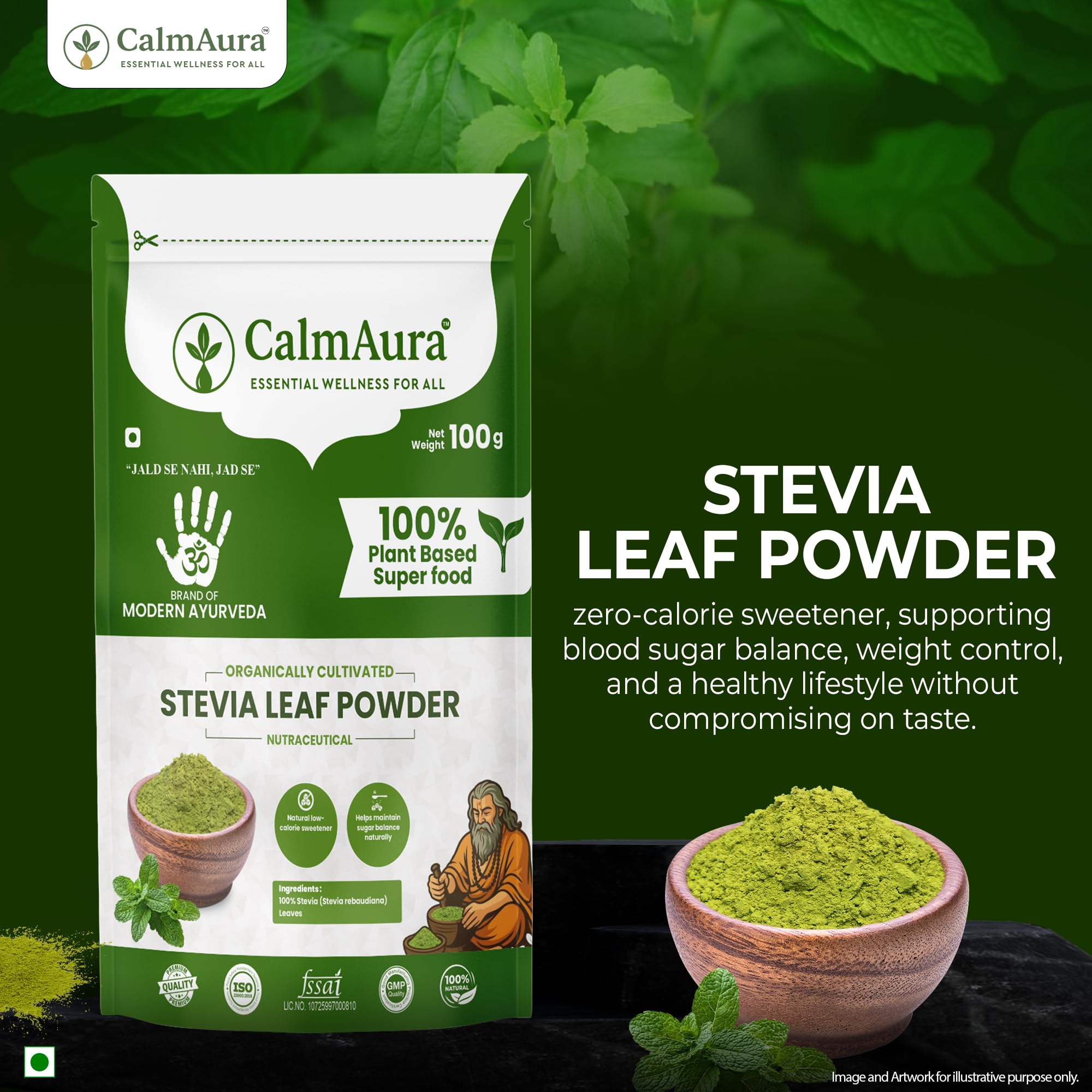 CalmAura Stevia Leaf Powder 100% Natural Zero Calorie Sweetener | Herbal Sugar Substitute for Diabetic & Weight Management | Plant Based Organic Stevia rebaudiana | Sugar Free Healthy Alternative — Amazon image 9