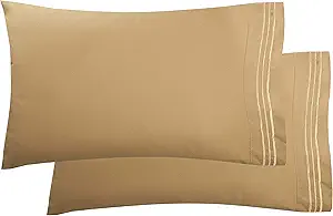 Elegant Comfort Luxury Ultra-Soft 2-Piece Pillowcase Set - 1500 Premium Hotel Quality Microfiber Double Brushed - Wrinkle Resistant, King Size, Gold