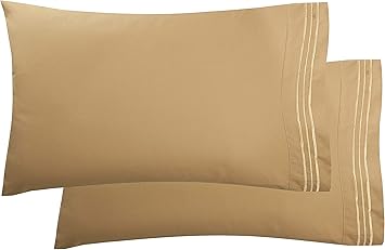 Elegant Comfort Luxury Ultra-Soft 2-Piece Pillowcase Set - 1500 Premium Hotel Quality Microfiber Double Brushed - Wrinkle Resistant, King Size, Gold