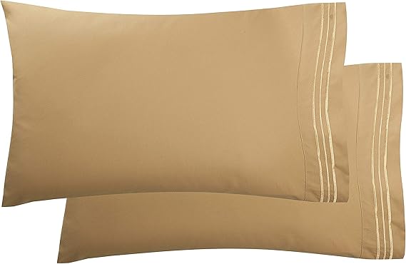 Elegant Comfort Luxury Ultra-Soft 2-Piece Pillowcase Set - 1500 Premium Hotel Quality Microfiber Double Brushed - Wrinkle Resistant, King Size, Gold