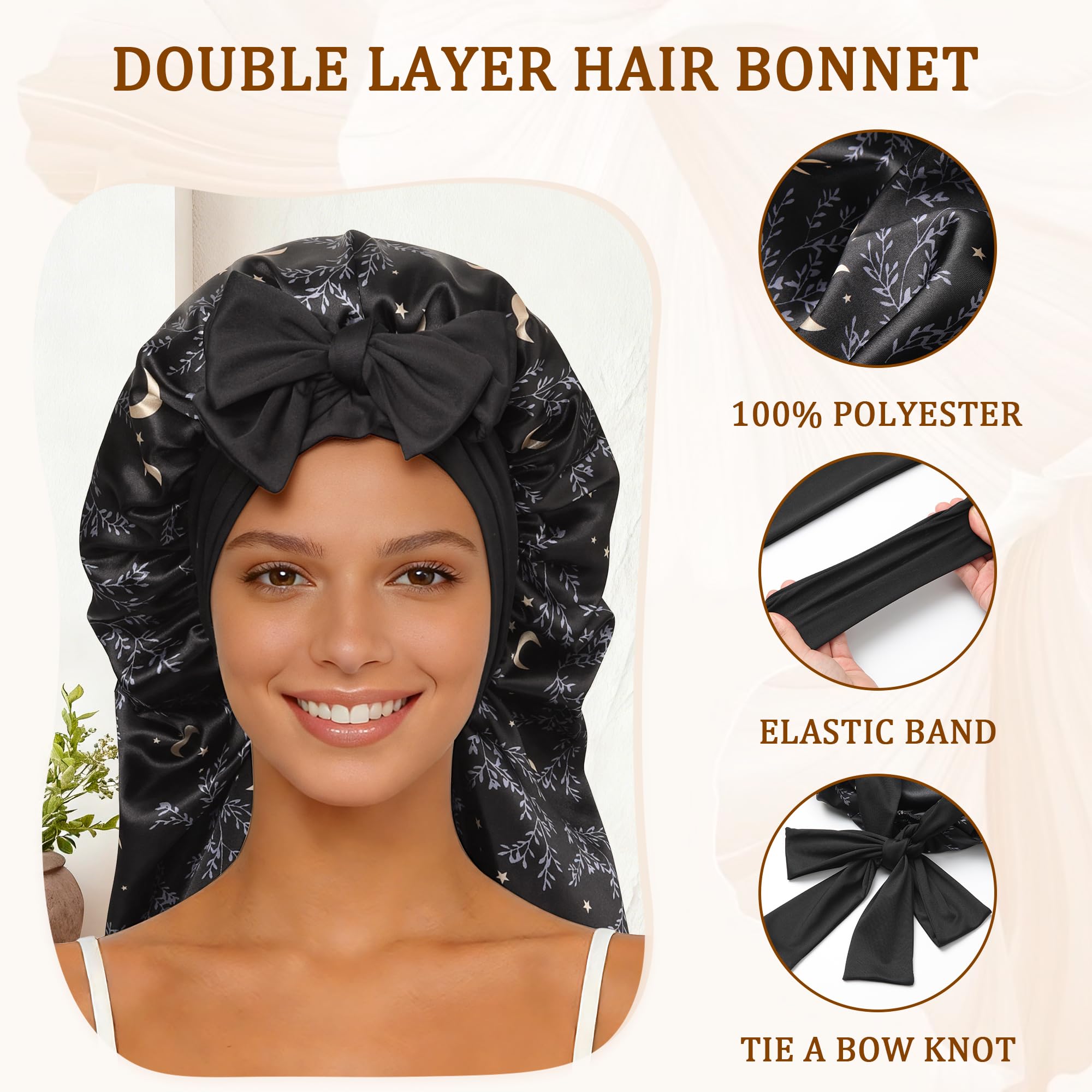 Gorro Largo de Satén Reversible de Doble Capa para Mujer Dormir con Banda