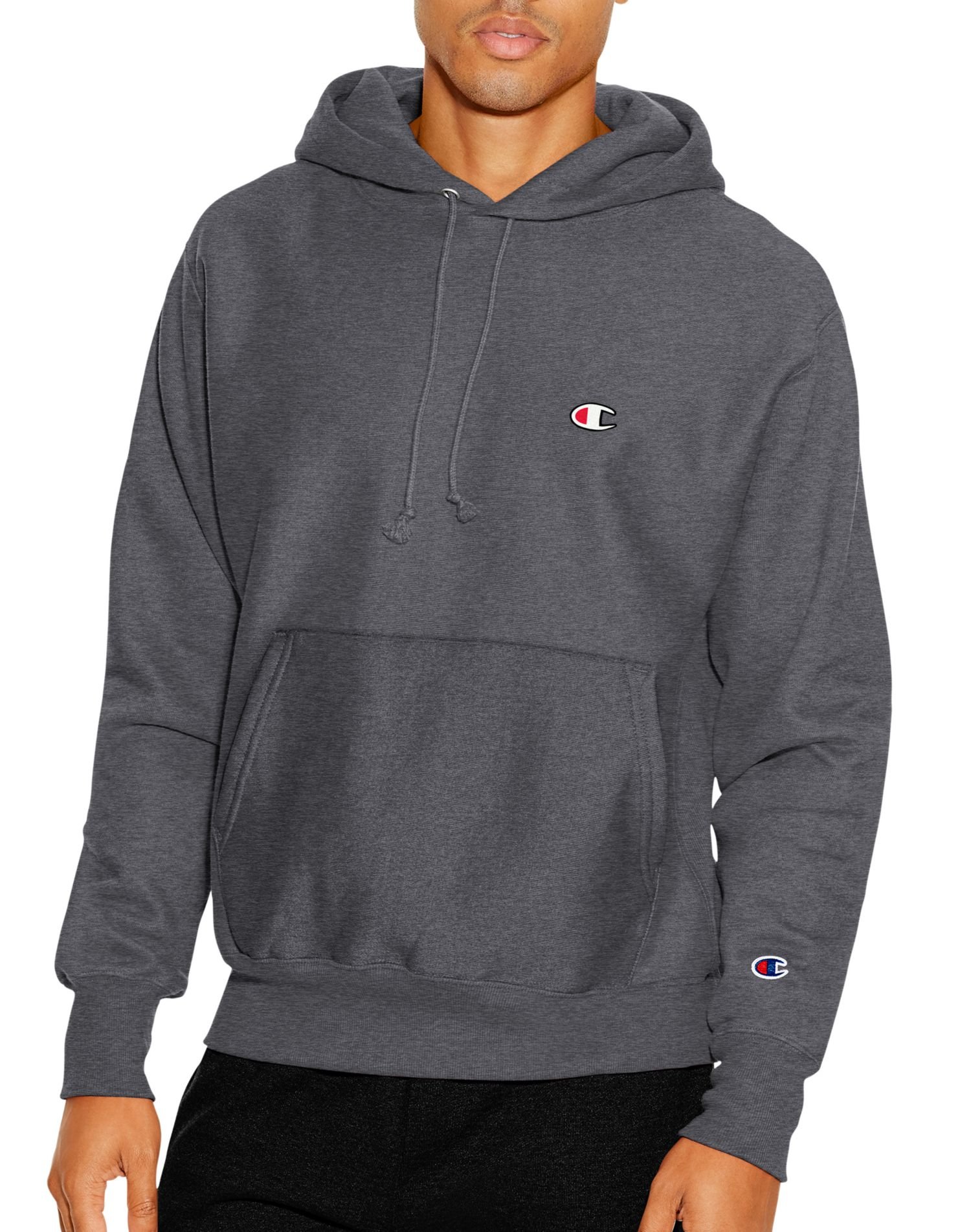 mens Reverse Weave Pullover, Left Chest CHooded Sweatshirt