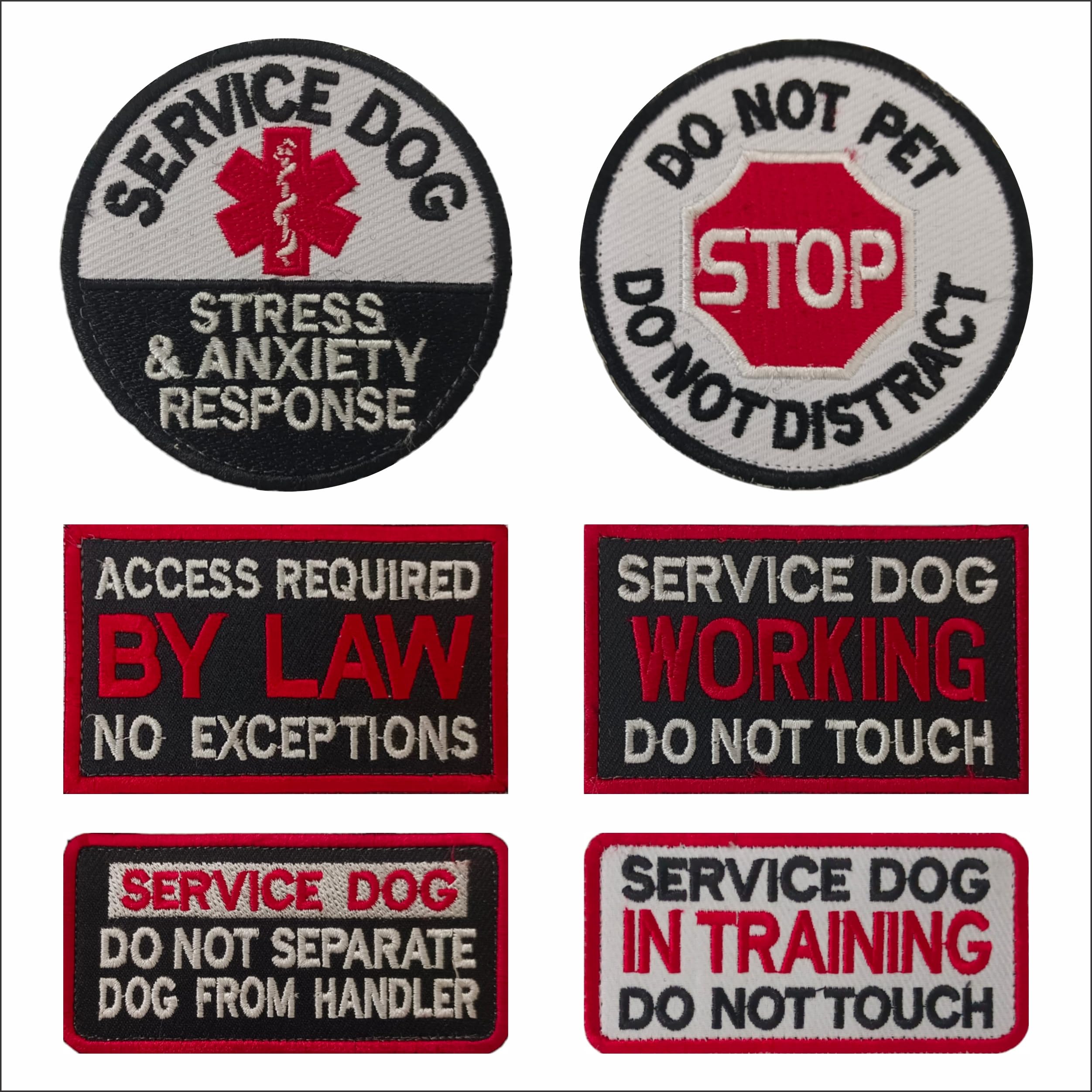 DAMORR- 6 PCS Service Dog in Training Patches - Service Dog in Training/Working/Stress & Anxiety Response - Embroidery Tactical Patches with Hook and Loop for Dog Patches for Harness