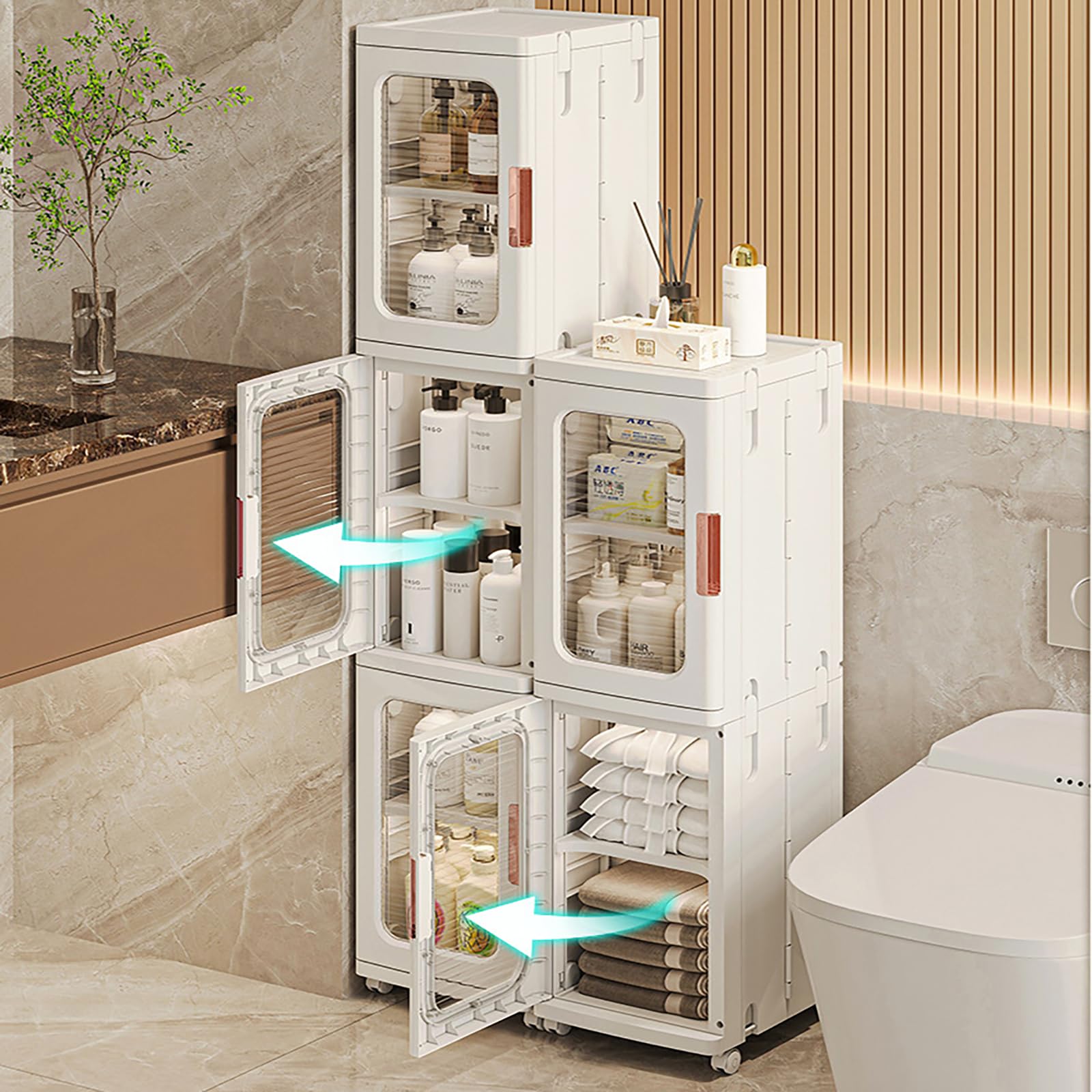 Armoire de rangement multifonction avec 4 roulettes pivotantes à 360° pour livres, fournitures de bureau, collations, articles ménagers, blanc (24,5 x 28,5 x 126 cm)