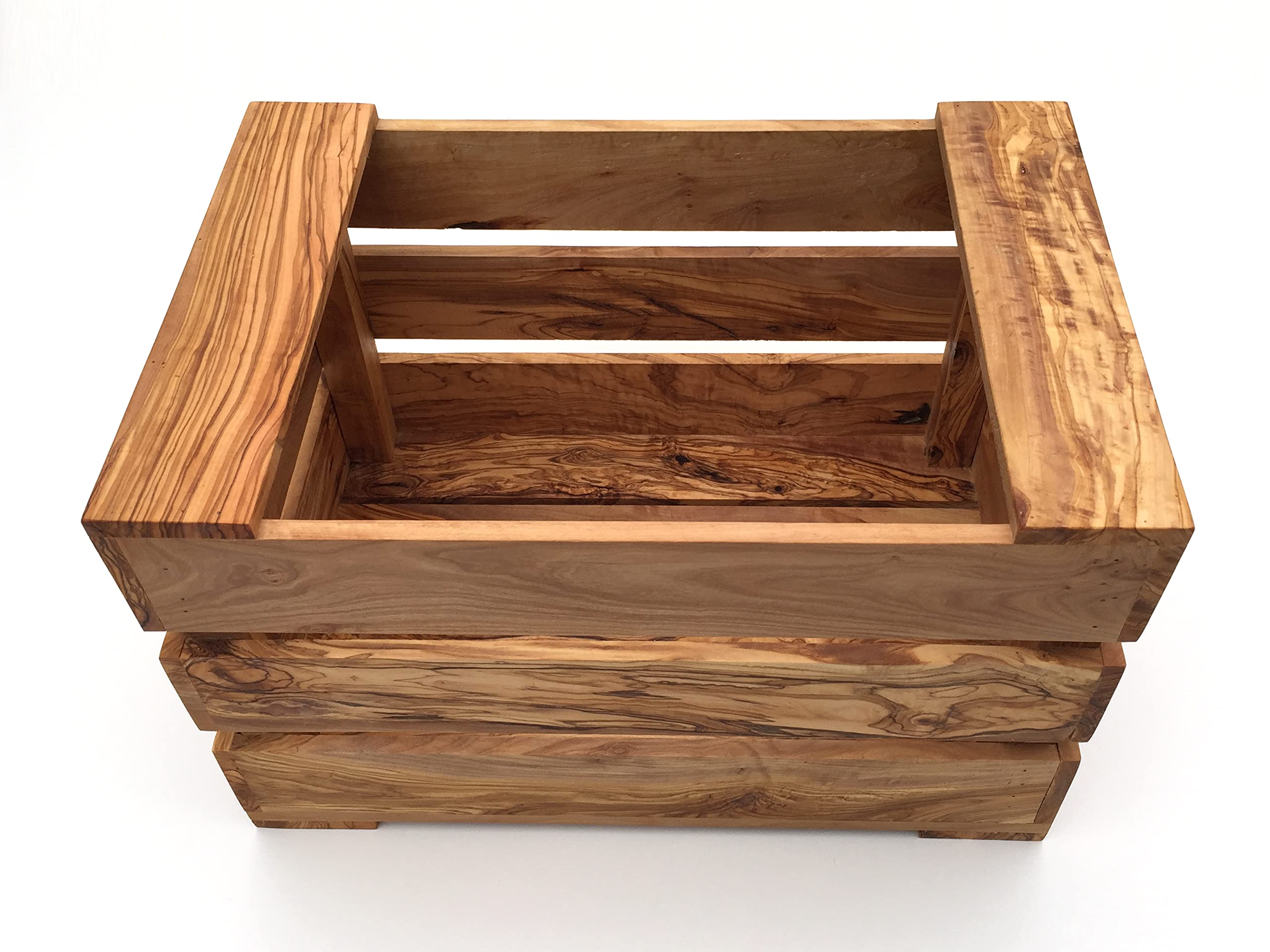 Kiste handgefertigt aus Olivenholz Größe XL 45x35x28 cm Aufbewahrung Gemüsekiste Obstkiste Dekor Holzkiste