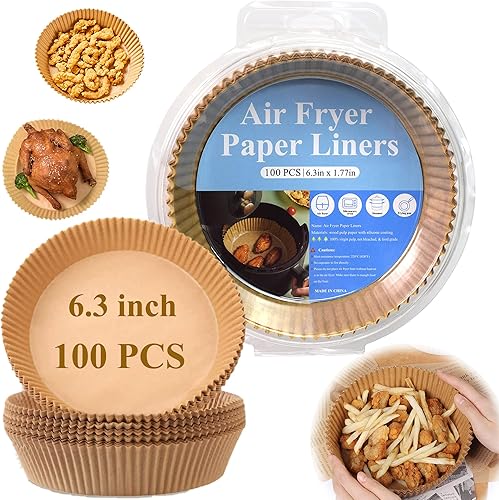 Papel desechable para freidora de aire, 100 forros de papel pergamino, papel de cocina antiadherente, resistente al aceite, 6.3 pulgadas para