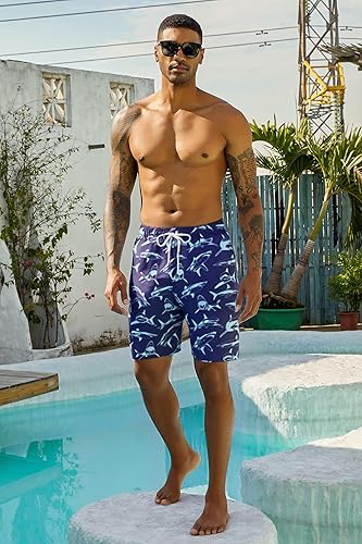 Miniatura 7 de UNICOMIDEA Traje de baño para hombre con forro de compresión de 9 pulgadas pantalones cortos grandes y altos