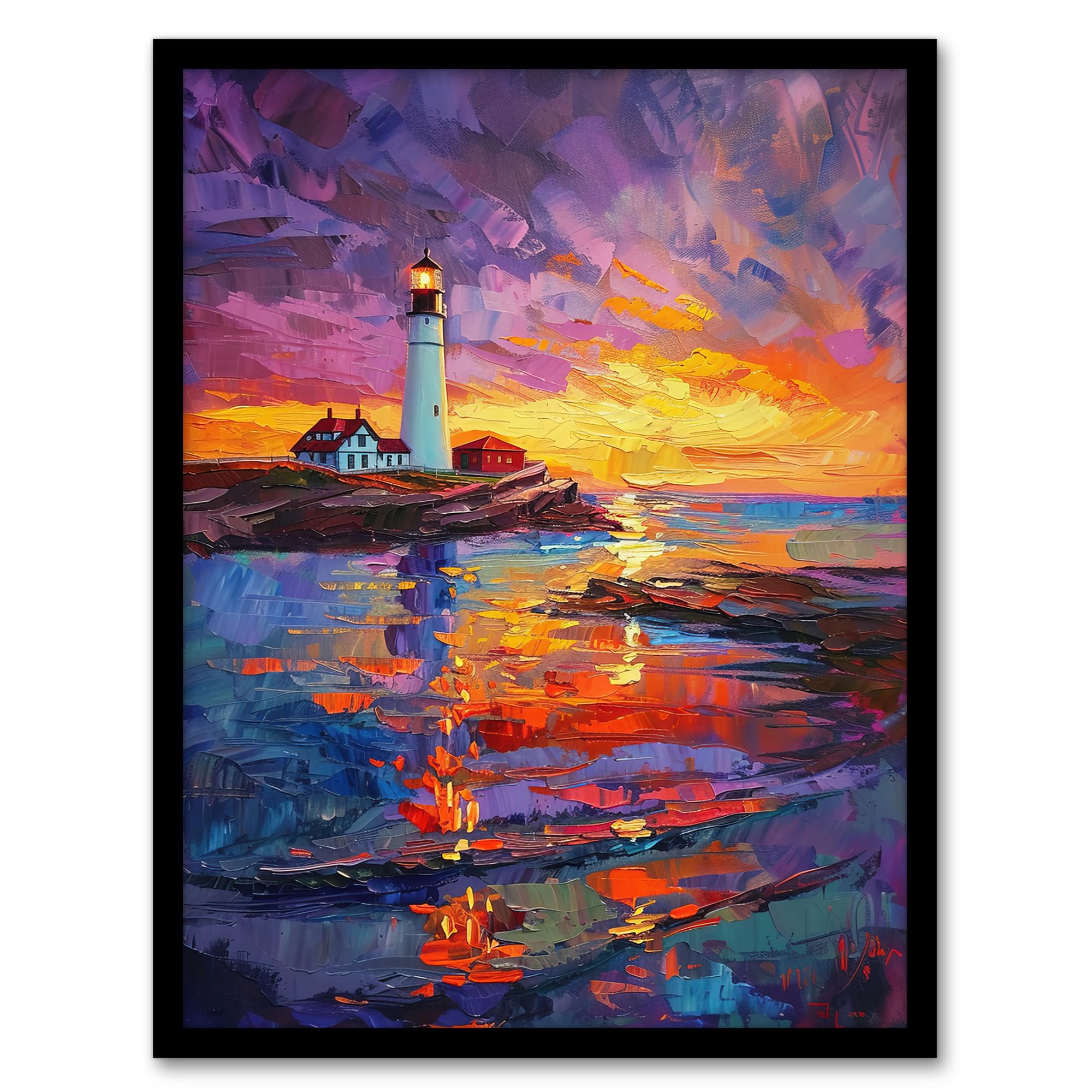 Artery8 Seaside Sunset St Mary's Lighthouse Whitley Bay Living Room Artwork Framed Wall Art Print A4
