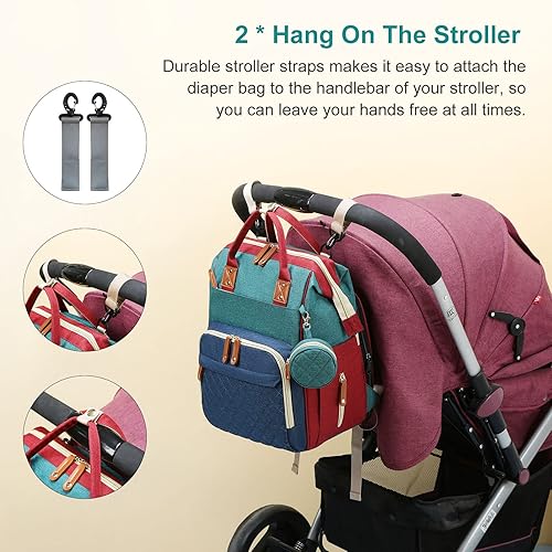 Miniatura 5 de Bolsa de pañales, mochila con cambiador, bolsa de bebé impermeable para niños y niñas, puerto de carga USB para padres, mochila de viaje, artículos