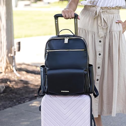 Miniatura 6 de TWELVElittle Peek A Boo Mochila Bolsa de pañales con clips para cochecito, bolsa de toallitas y cambiador, en piel vegana, Negro -, Bolsas de pañales