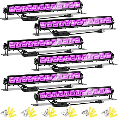 6 Pack LED Blacklight Blacklight Bar Light Up to 3000ft² Glow Party Light Supply